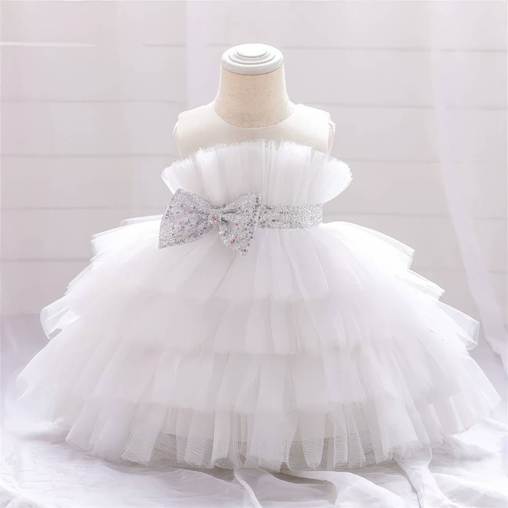 Robe Princesse Bébé Fille Volantée et Noeud à Paillettes – Éva