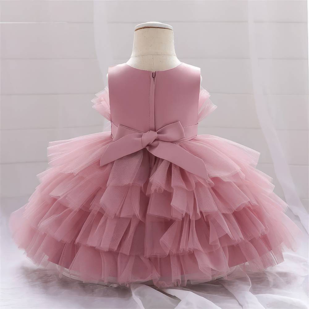 Robe Princesse Bébé Fille Volantée et Noeud à Paillettes – Éva