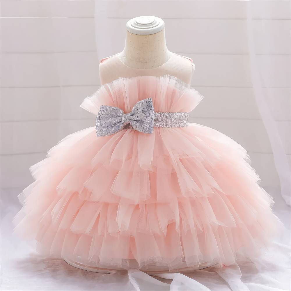 Robe Princesse Bébé Fille Volantée et Noeud à Paillettes – Éva