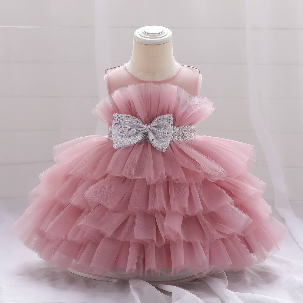 Robe Princesse Bébé Fille Volantée et Noeud à Paillettes – Éva