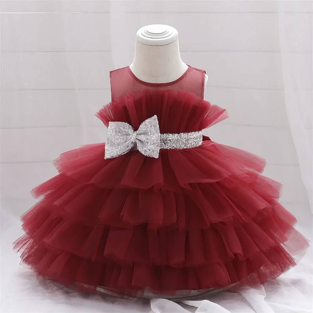 Robe Princesse Bébé Fille Volantée et Noeud à Paillettes – Éva