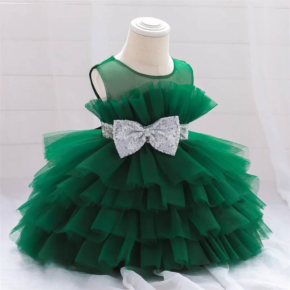 Robe Princesse Bébé Fille Volantée et Noeud à Paillettes – Éva