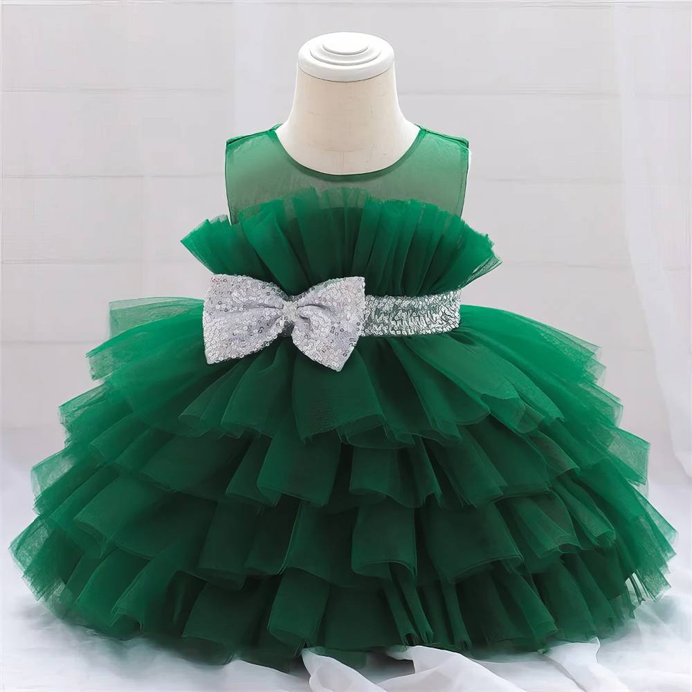 Robe Princesse Bébé Fille Volantée et Noeud à Paillettes – Éva
