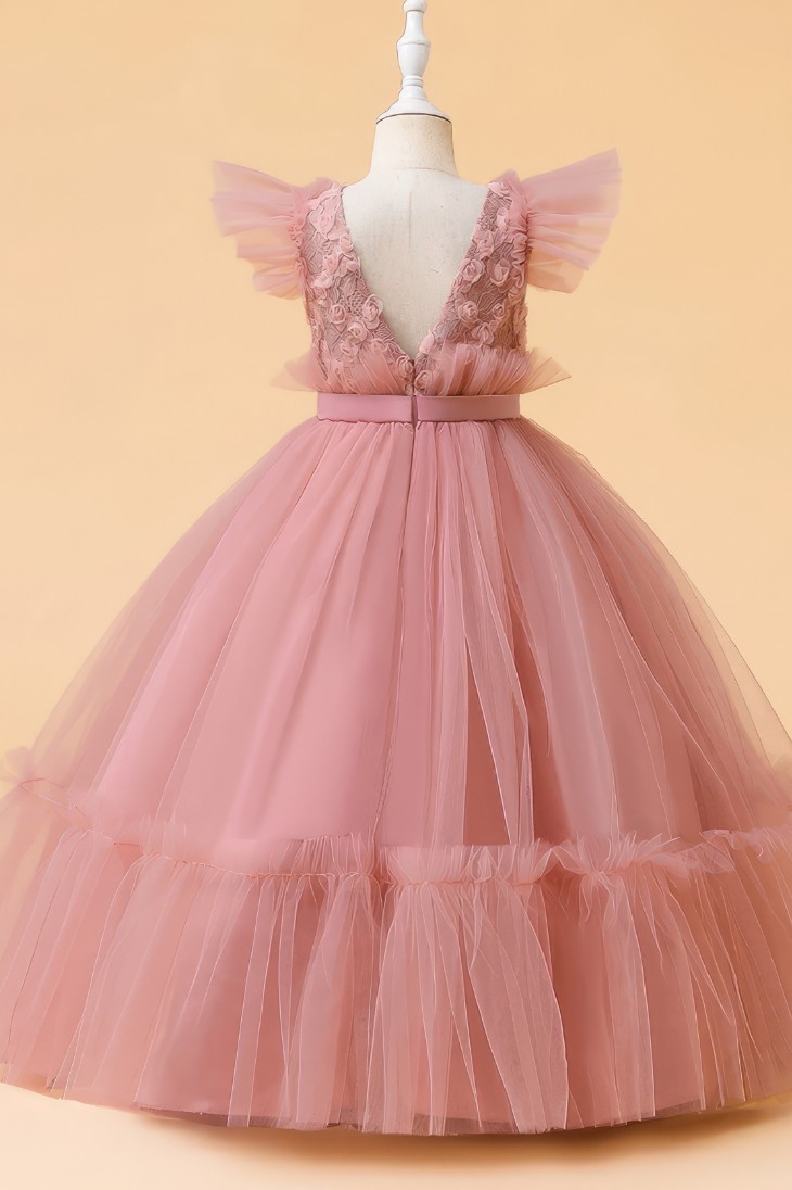 Robe Princesse Rose Fille Longue et Ample – Aurore
