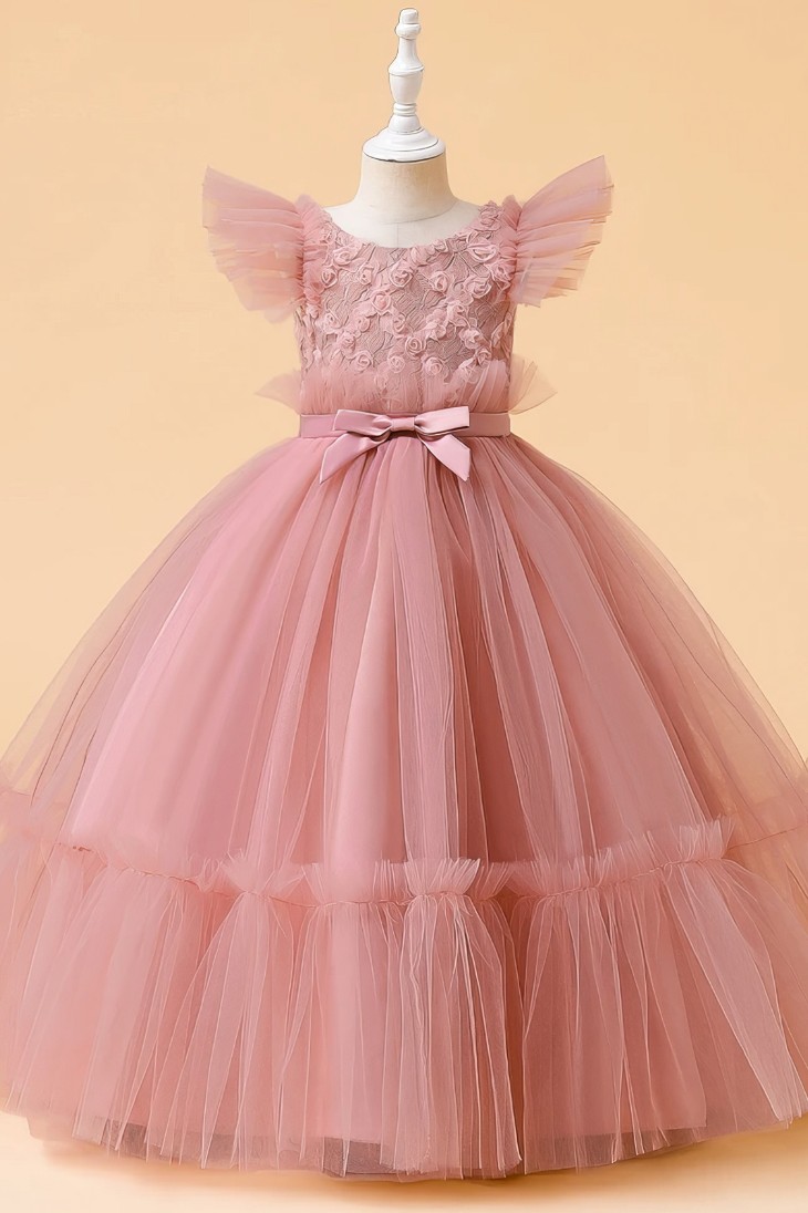 Robe Princesse Rose Fille Longue et Ample – Aurore