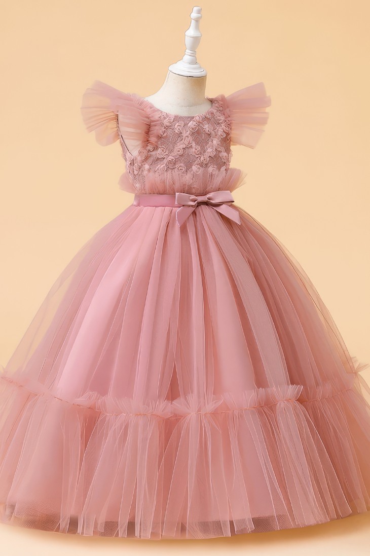 Robe Princesse Rose Fille Longue et Ample – Aurore
